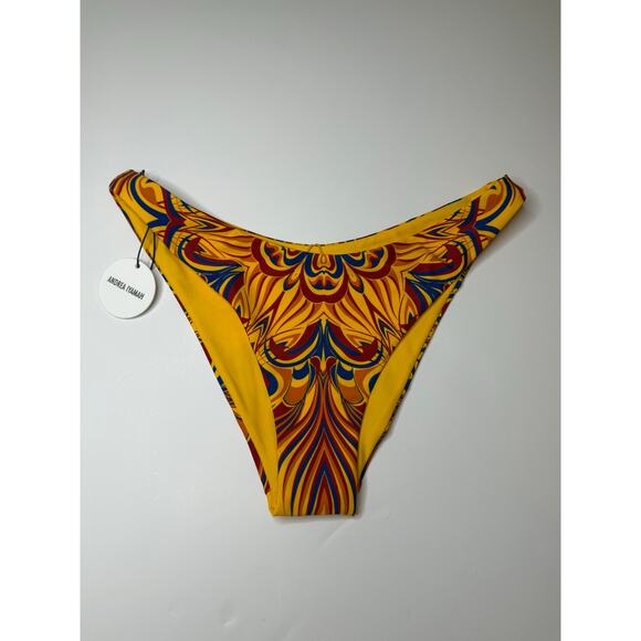 NWT Andrea Iyamah Zuri Low Rise Bikini Bottoms Yellow Multi Women's Size M Swim - Picture 4 of 6